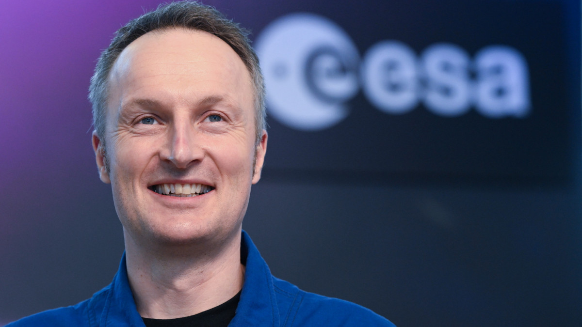 11 May 2022, North Rhine-Westphalia, Cologne: Matthias Maurer, ESA astronaut sits on the podium. Maurer reported on his experiences after returning from his Cosmic Kiss space mission. Photo: Federico Gambarini/dpa (Photo by Federico Gambarini/picture alliance via Getty Images)