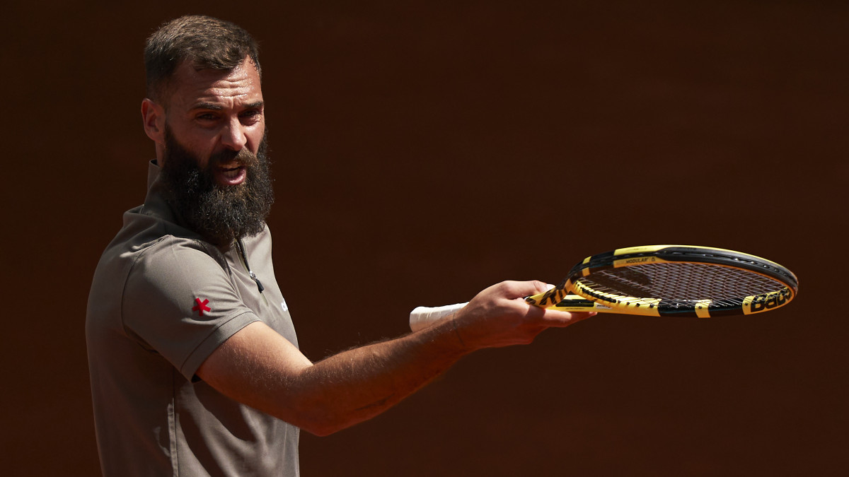 MADRID, SPAIN - MAY 01:  Benoit Paire of France reacts against Federico Coria of Argentina during Day Four of Mutua Madrid Open at La Caja Magica on May 01, 2022 in Madrid, Spain. (Photo by Jose Manuel Alvarez/Quality Sport Images/Getty Images)