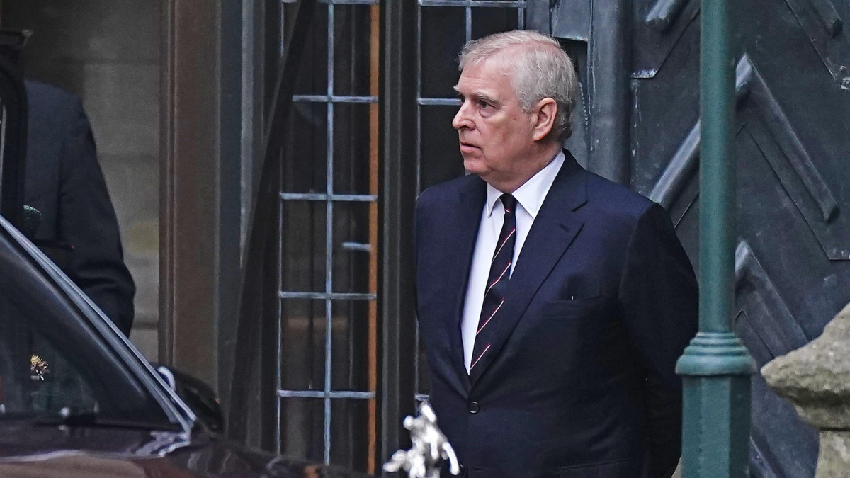 The Duke of York leaving after a Service of Thanksgiving for the life of the Duke of Edinburgh, at Westminster Abbey in London. Picture date: Tuesday March 29, 2022. (Photo by Aaron Chown/PA Images via Getty Images)