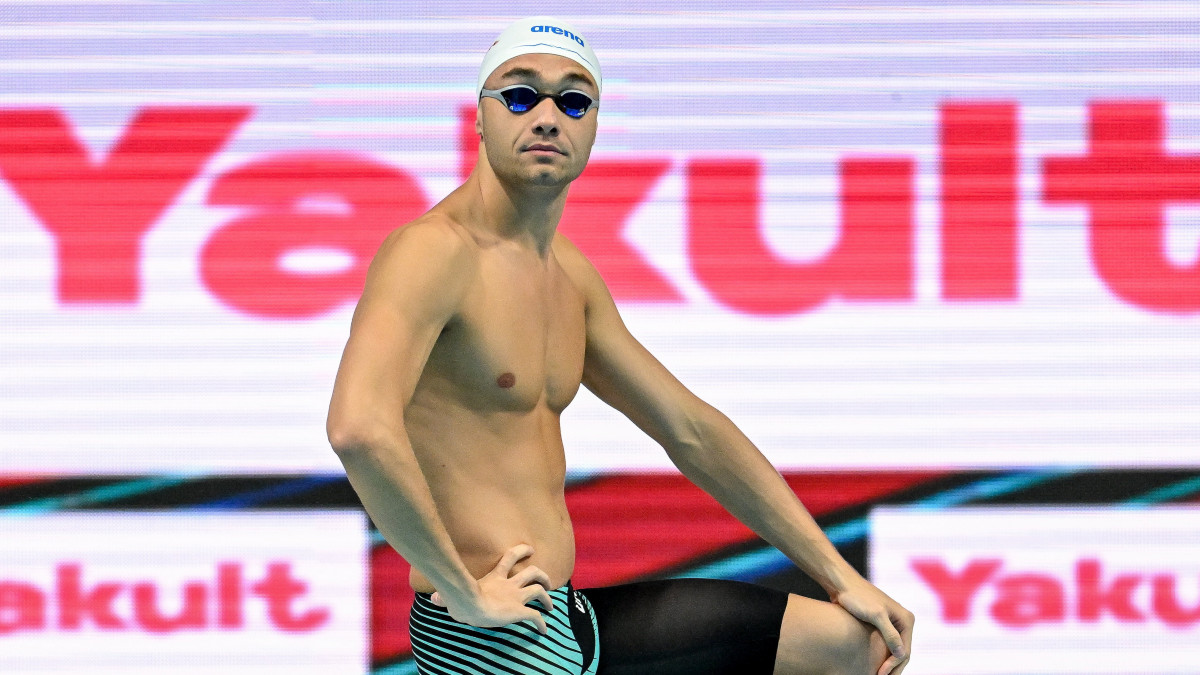 Milák Kristóf a férfi 100 méteres pillangóúszás előfutamában a vizes világbajnokságon a Duna Arénában 2022. június 23-án.