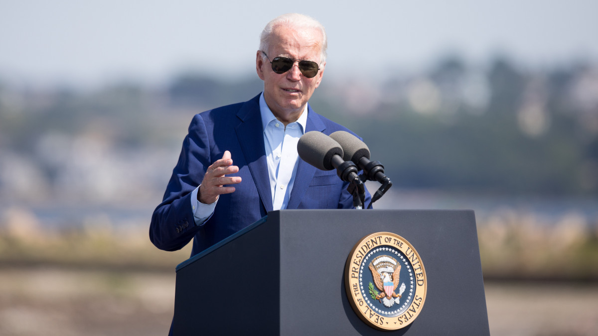 SOMERSET, MA - JULY 20:  President Joe Biden delivers remarks on climate change and clean energy at Brayton Point Power Station on July 20, 2022 in Somerset, Massachusetts. Biden announced executive actions on the climate crisis.  (Photo by Scott Eisen/Getty Images)