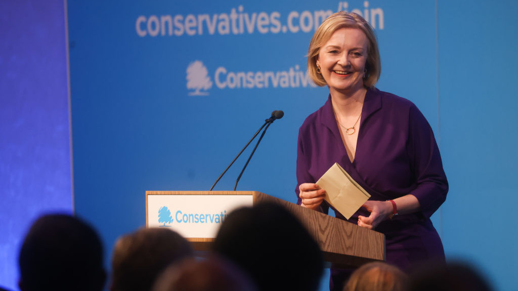 Liz Truss, UK foreign secretary, delivers a speech after being announced as the winner of the Conservative Party leadership contest in London, UK, on Monday, Sept. 5, 2022. Trusswon the bitter race to succeedBoris Johnsonas UK prime minister, and will take power with the country facing brutal economic headwinds that threaten to plunge millions of Britons into poverty this winter. Photographer: Chris Ratcliffe/Bloomberg via Getty Images