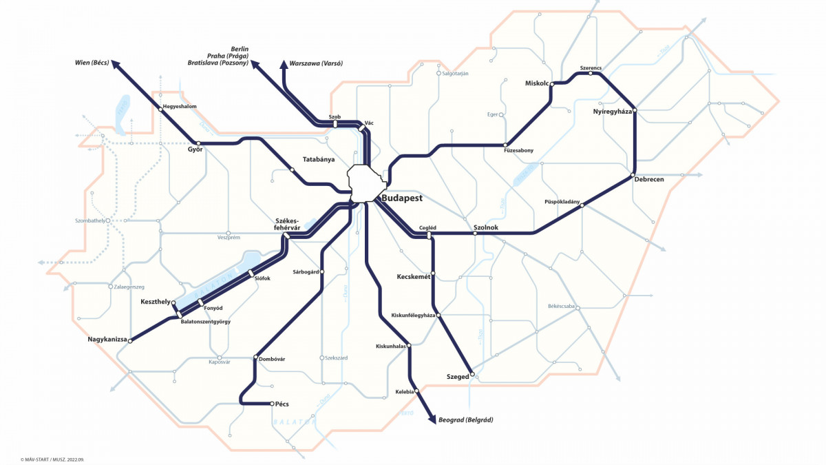 Az új távolsági vonatok közlekedésének tervezett hálózattérképe