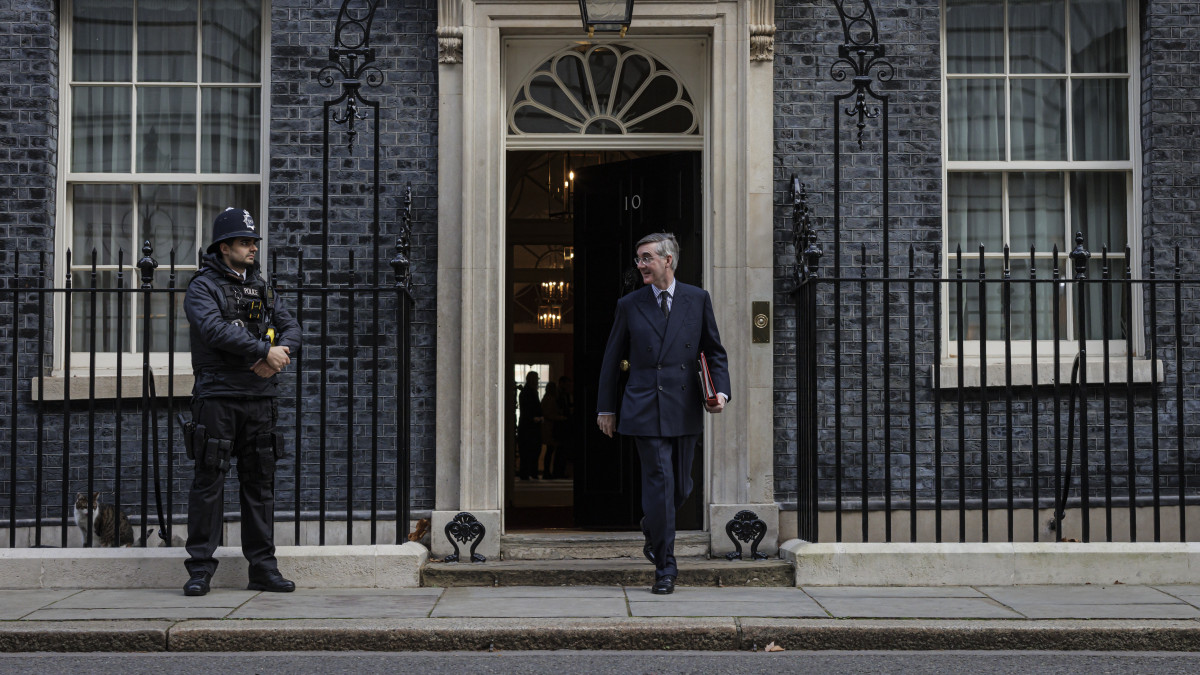 LONDON, ENGLAND - FEBRUARY 08: Leader of the House of Commons, Jacob Rees-Mogg, leaves 10 Downing Street on February 08, 2022 in London, England. (Photo by Rob Pinney/Getty Images)
