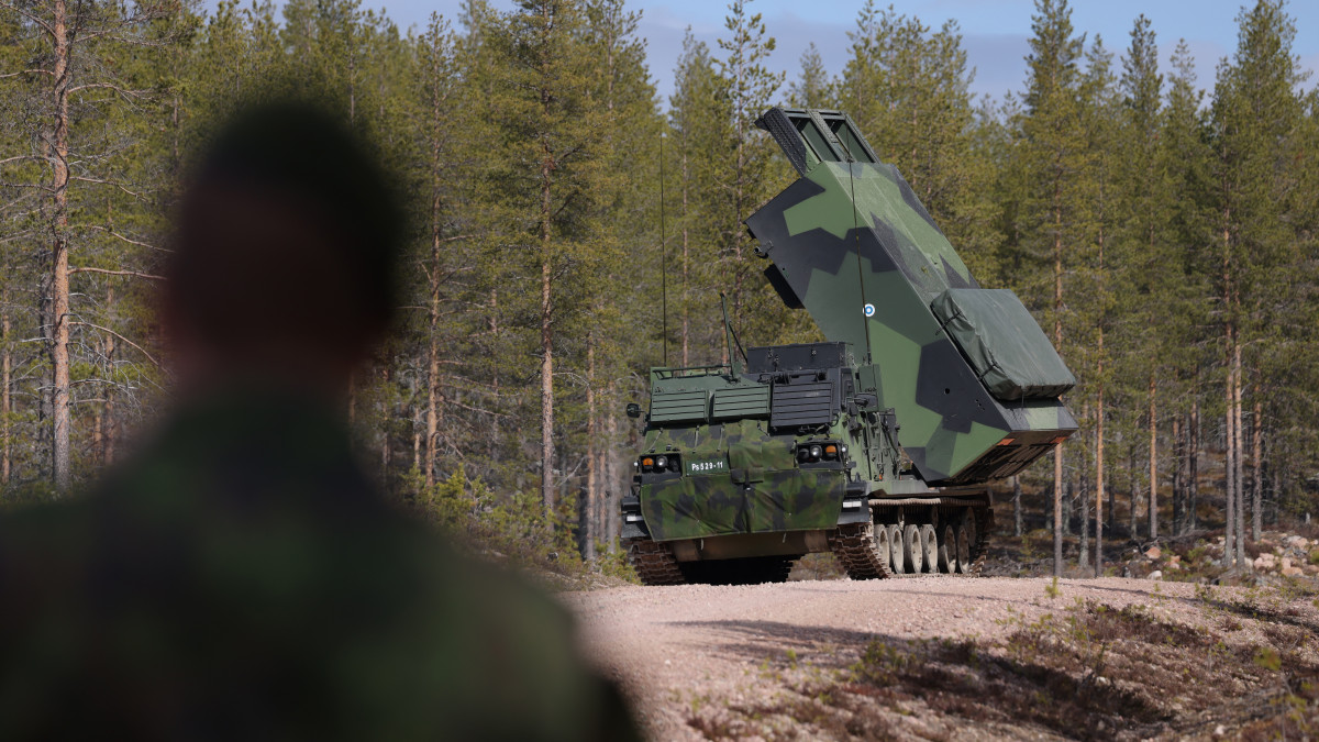 ROVANIEMI, FINLAND - MAY 23: An M270 MLRS heavy rocket launcher of the Finnish military participates in the LIST 22 live-fire Lightning Strike military exercises at the RovajĂ¤rvi training grounds on May 23, 2022 near Rovaniemi, Finland. Finland, after decades of neutrality, is applying along with Sweden for membership in the NATO military alliance as a consequence of Russias military invasion and ongoing war in Ukraine. Russia, which shares a 1,340km long border with Finland, has reacted angrily to the move and has shut down all natural gas exports to Finland in response. (Photo by Sean Gallup/Getty Images)