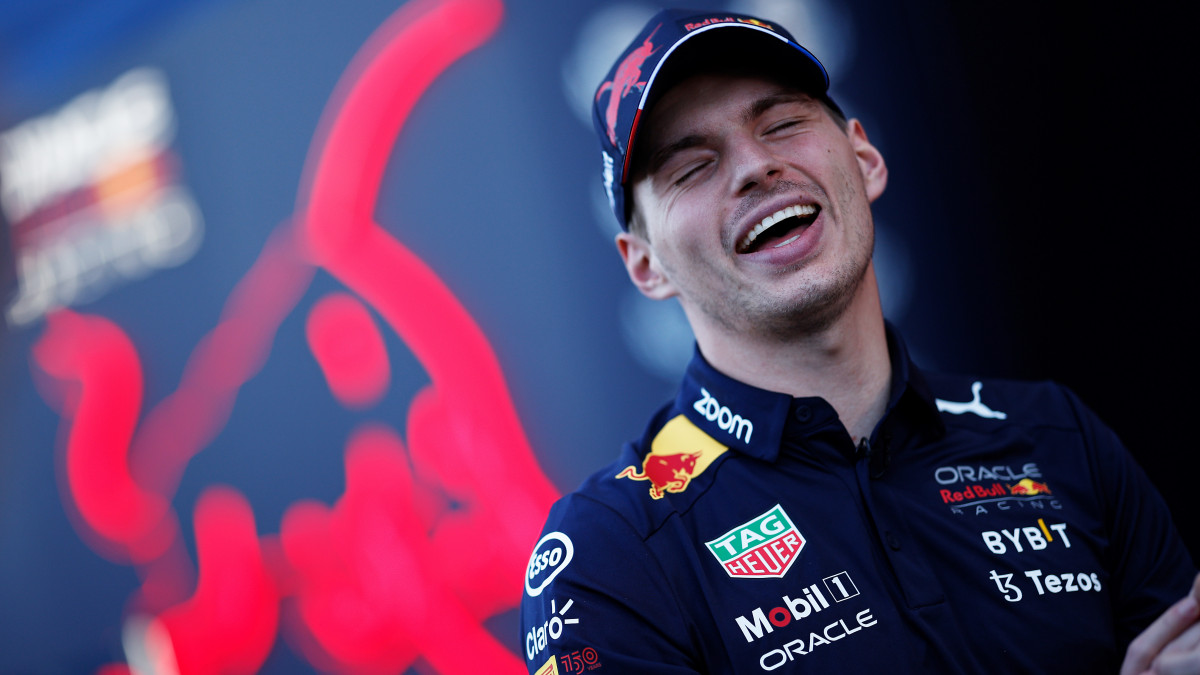AUSTIN, TEXAS - OCTOBER 20: Max Verstappen of the Netherlands and Oracle Red Bull Racing laughs in the Paddock during previews ahead of the F1 Grand Prix of USA at Circuit of The Americas on October 20, 2022 in Austin, Texas. (Photo by Chris Graythen/Getty Images)