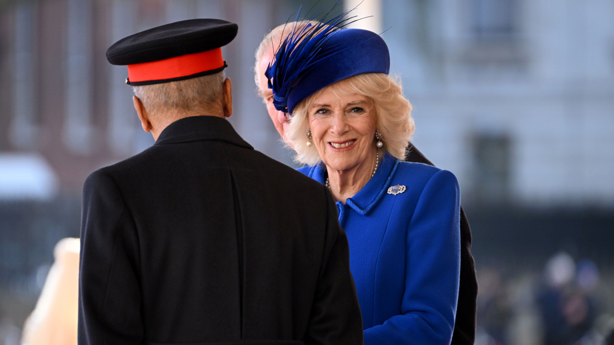 LONDON, ENGLAND - NOVEMBER 22: Camilla, Queen Consort of the United Kingdom arrives for the Horse Guards Parade during for the welcome ceremony of the President of the Republic of South Africa Cyril Ramaphosa at Horse Guards on November 22, 2022 in London, England. This is the first state visit hosted by the UK with King Charles III as monarch, and the first state visit here by a South African leader since 2010. (Photo by Leon Neal/Getty Images)