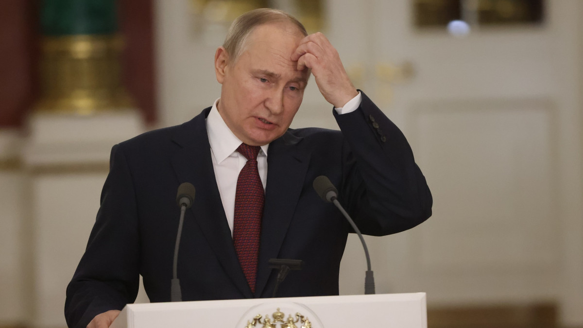 MOSCOW, RUSSIA - DECEMBER 22 (RUSSIA OUT) Russian President Vladimir Putin gestures during his briefing after the State Council meeting at the Grand Kremlin Palace, on December 22, 2022 in Moscow, Russia. Putin called ministers and governors for the annual meeting of the State Council on Youth Policy. (Photo by Contributor/Getty Images)