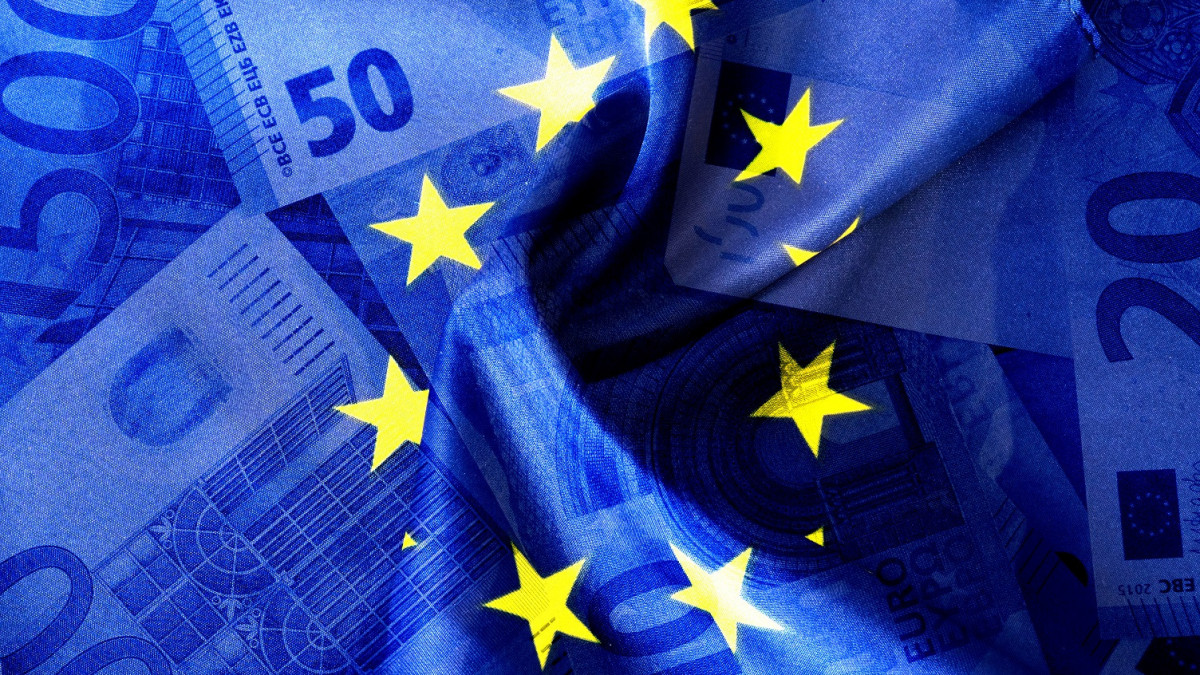 Flag of the European Union and Euro Money