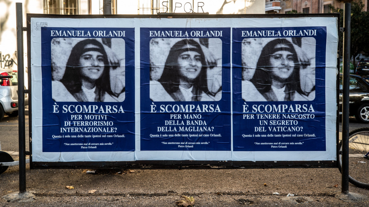 Rome, Posters from the Netflix series Vatican Girl: The Disappearance of Emanuela Orlandi. (Photo by: Francesco Fotia/AGF/Universal Images Group via Getty Images)
