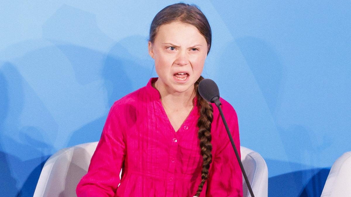 Greta Thunberg svéd környezetvédő aktivista felszólal az ENSZ klímacsúcsán a világszervezet New York-i székházában 2019. szeptember 23-án.