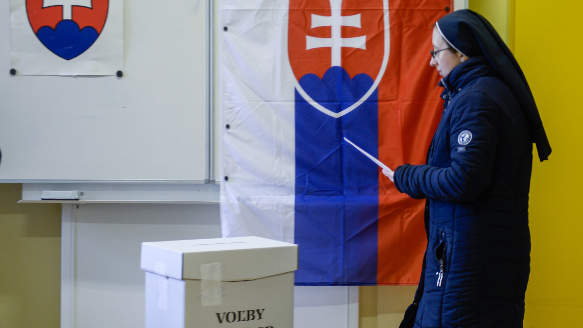 TRNAVA, SLOVAKIA - FEBRUARY 29:  A nun casts her ballot during the Slovakian parliamentary elections in Trnava, Slovakia on February 29, 2020. (Photo by Omar Marques/Anadolu Agency via Getty Images)