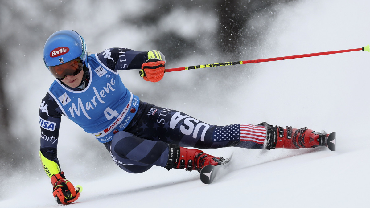 Az amerikai Mikaela Shiffrin a női alpesi sízők világkupa-sorozatának óriás-műlesikló versenyében az olaszországi Kronplatzon 2023. január 24-én.