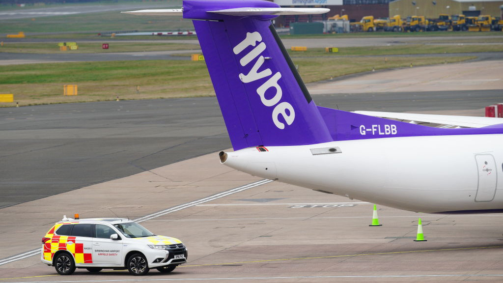 A Flybe plane at Birmingham Airport. The regional carrier has ceased trading and all scheduled flights have been cancelled, authorities have said. Picture date: Saturday January 28, 2023. (Photo by Ben Birchall/PA Images via Getty Images)