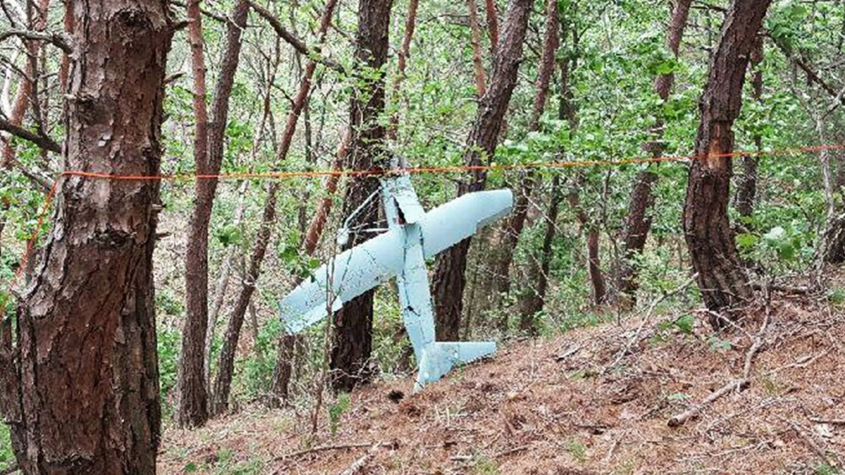 Indzsu, 2017. június 13.A dél-koreai vezérkari főnökség által 2017. június 13-án közreadott kép egy feltételezett észak-korai drónról, amely fennakadt egy fán a dél-koreai Kangvon tartománybeli Indzsu közelében június 9-én. Dél-Korea szerint a drón a kis- és közepes hatótávolságú ballisztikus rakéták megsemmisítése céljából az országba telepített THAAD amerikai rakétavédelmi rendszer után kémkedett. (MTI/EPA/Yonhap/Dél-koreai vezérkari főnökség)