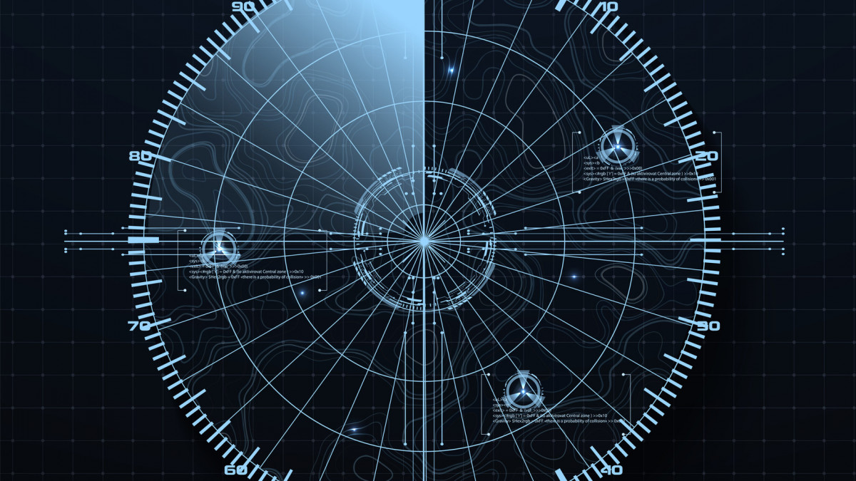 Radar Screen in futuristic HUD style. Air search gadget. military search, system aim. Fui Army target monitoring screen