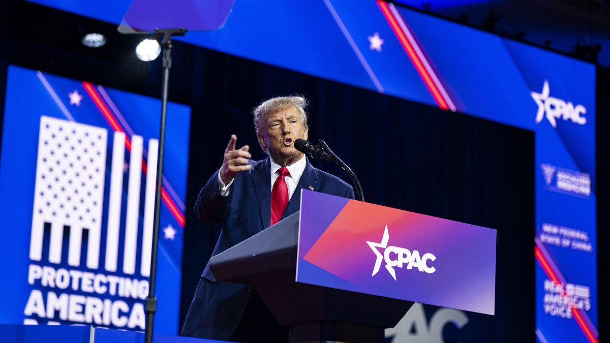 Former US President Donald Trump speaks during the Conservative Political Action Conference (CPAC) in National Harbor, Maryland, US, on Saturday, March 4, 2023. The Conservative Political Action Conference launched in 1974 brings together conservative organizations, elected leaders, and activists. Photographer: Al Drago/Bloomberg via Getty Images