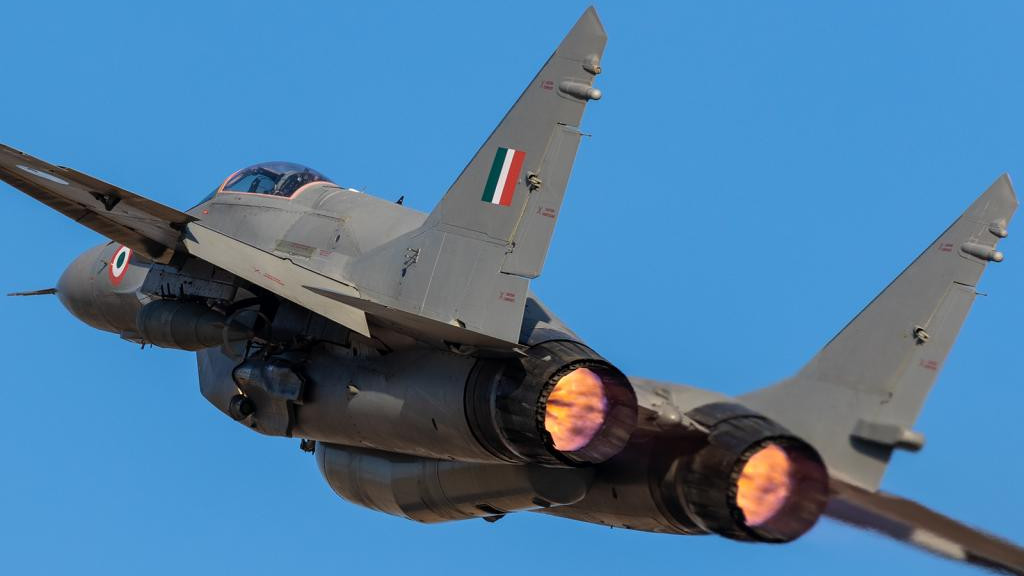Az indiai légierő (IAF) MiG-29 UPG vadászgépe. Forrás:Twitter/Hush-Kit Aviation News,
