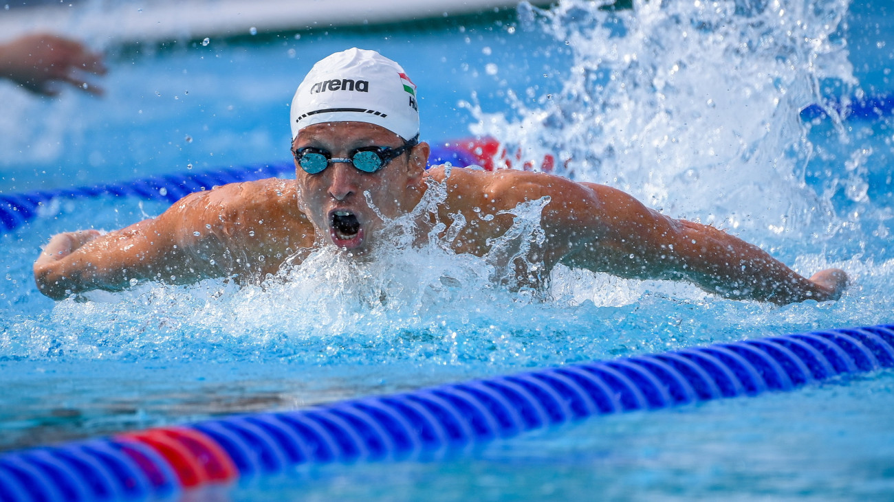 Verrasztó Dávid a férfi 200 méteres pillangóúszás előfutamában a római vizes Európa-bajnokságon a Stadio Del Nuotóban 2022. augusztus 15-én.MTI/Czeglédi Zsolt