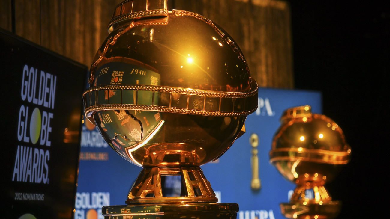 A view of the Golden Globe statue on stage before HFPA President Helen Hoehne announces the nominations for the 79th Annual Golden Globes at the Beverly Hilton Hotel on December 13, 2021 in Beverly Hills, California. (Photo by Michael Buckner/Variety/Penske Media via Getty Images)