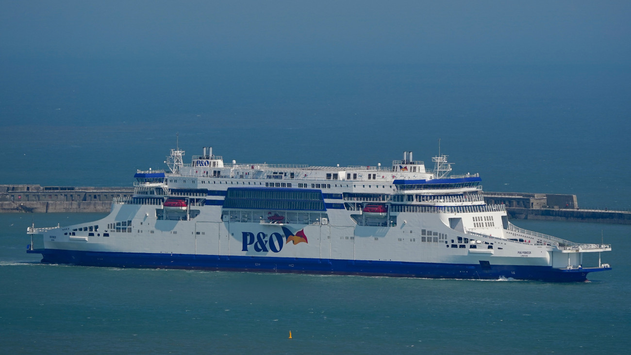 The P&O Pioneer ferry arrives at the Port of Dover in Kent following sea trials in the Channel. The new hybrid, state-of-the art Fusion Class passenger ferry, is set to be the worlds largest Hybrid double-ended ferry and is expected to cut fuel usage on the Dover-Calais crossing by 40% when it begins its passenger service later this month. Picture date: Saturday June 10, 2023. (Photo by Gareth Fuller/PA Images via Getty Images)