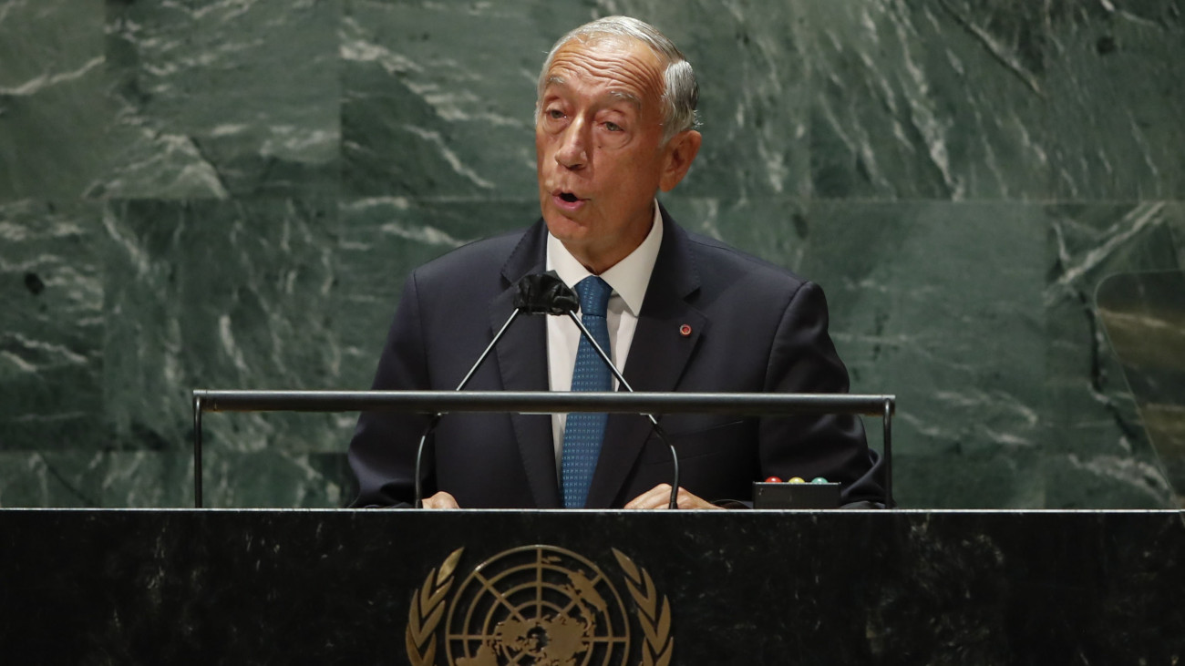 Marcelo Rebelo de Sousa portugál elnök felszólal az ENSZ Közgyűlés 76. ülésszakán a világszervezet New York-i székházában 2021. szeptember 21-én.