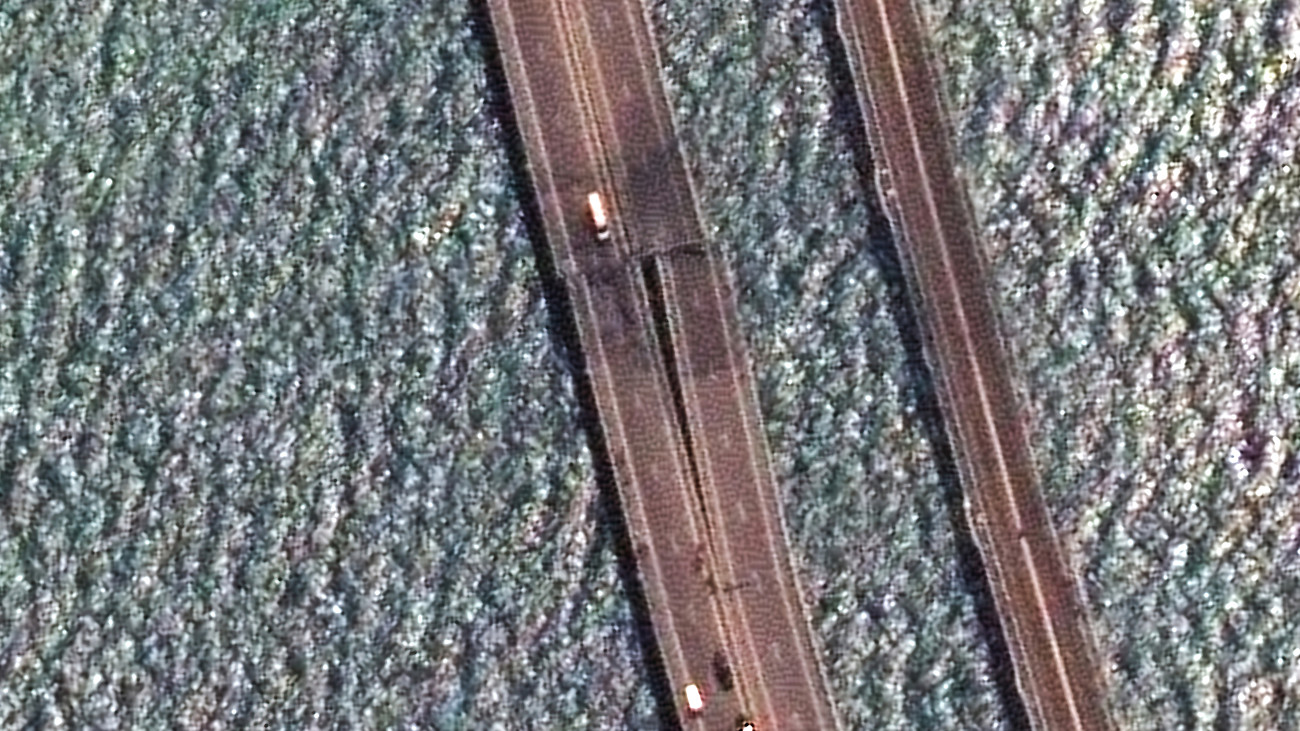 CRIMEA BRIDGE -- JULY 17, 2023:  04 - Maxar satellite imagery showing a super closeup view of Kerch Strait and the new damage to the Crimea Bridge which connects Crimea to Russias mainland.   Please use: Satellite image (c) 2023 Maxar Technologies.