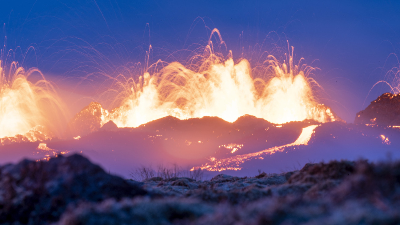 REYKJAVIK, ICELAND - JULY 11: A general view of the lava erupts after a volcano has erupted on the Reykjanes peninsula near Reykjavik, Iceland on July 11, 2023. In southwest Iceland, near the capital Reykjavik, a volcano has erupted following intense earthquake activity in the area, the countrys Meteorological Office (IMO) said on Monday. (Photo by Emin Yogurtcuoglu/Anadolu Agency via Getty Images)