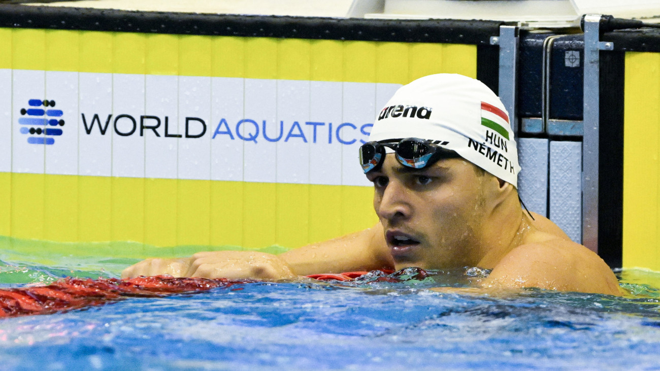 Németh Nándor a férfi 100 méteres gyorsúszás döntőjében a fukuokai vizes világbajnokságon 2023. július 27-én. Németh Nándor a nyolcadik helyen végzett.
