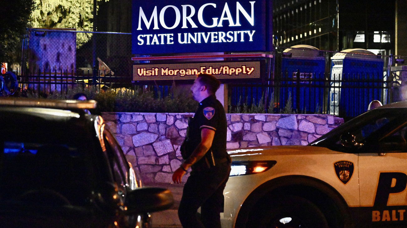 Police block off the south entrance to Morgan State University at Argonne and Hillen after police say multiple people are shot on the campus on Tuesday, Oct. 3, 2023, in Baltimore. (Jerry Jackson/Baltimore Sun/Tribune News Service via Getty Images)