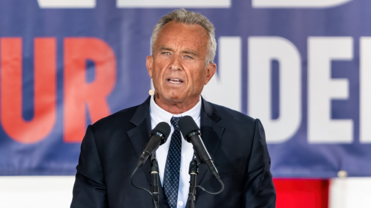 PHILADELPHIA, PENNSYLVANIA - OCTOBER 09: Robert F. Kennedy Jr. is seen on stage during Robert F. Kennedy Jr. Presidential Campaign Announcement on October 09, 2023 in Philadelphia, Pennsylvania. (Photo by Gilbert Carrasquillo/GC Images)