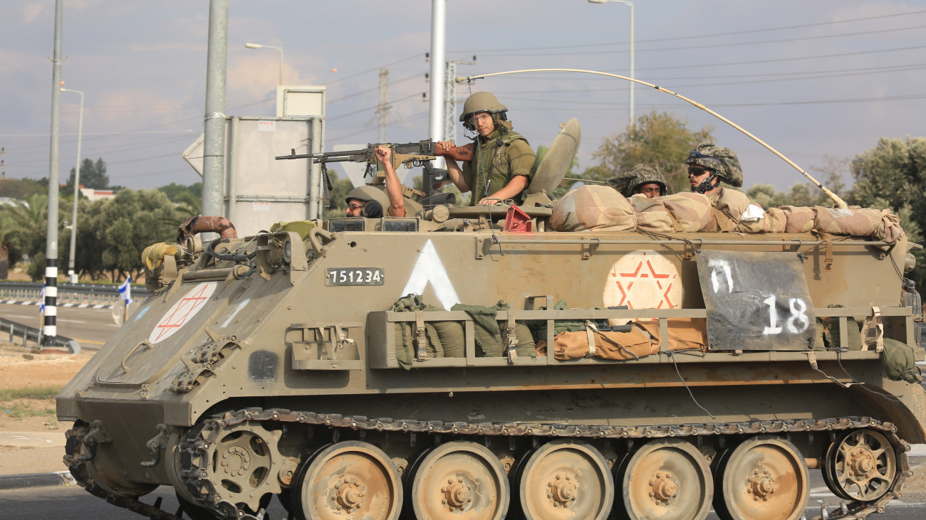 SDEROT, ISRAEL - OCTOBER 16: Israel continues to deploy soldiers, tanks and armored vehicles near the Gaza border in Sderot, Israel on October 16, 2023. (Photo by Saeed Qaq/Anadolu via Getty Images)