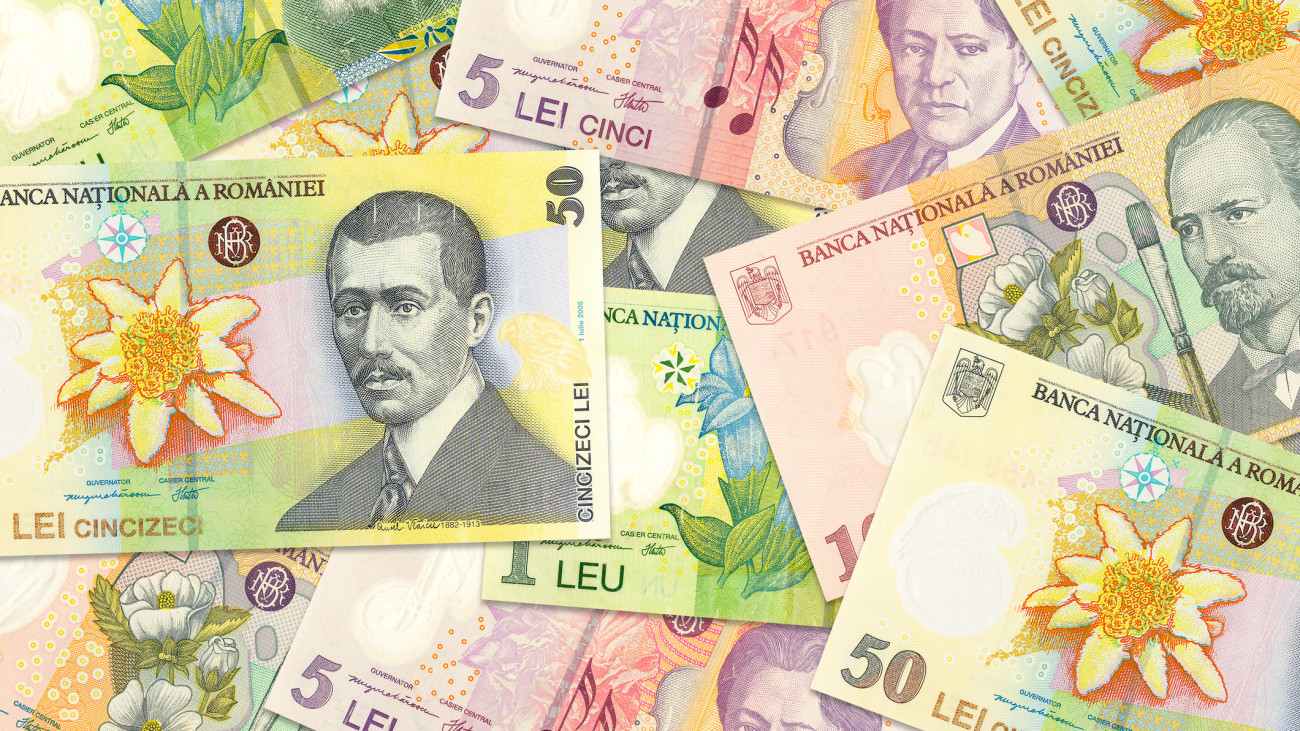 some romanian leu banknotes mixed indicating growing economics with copyspace
