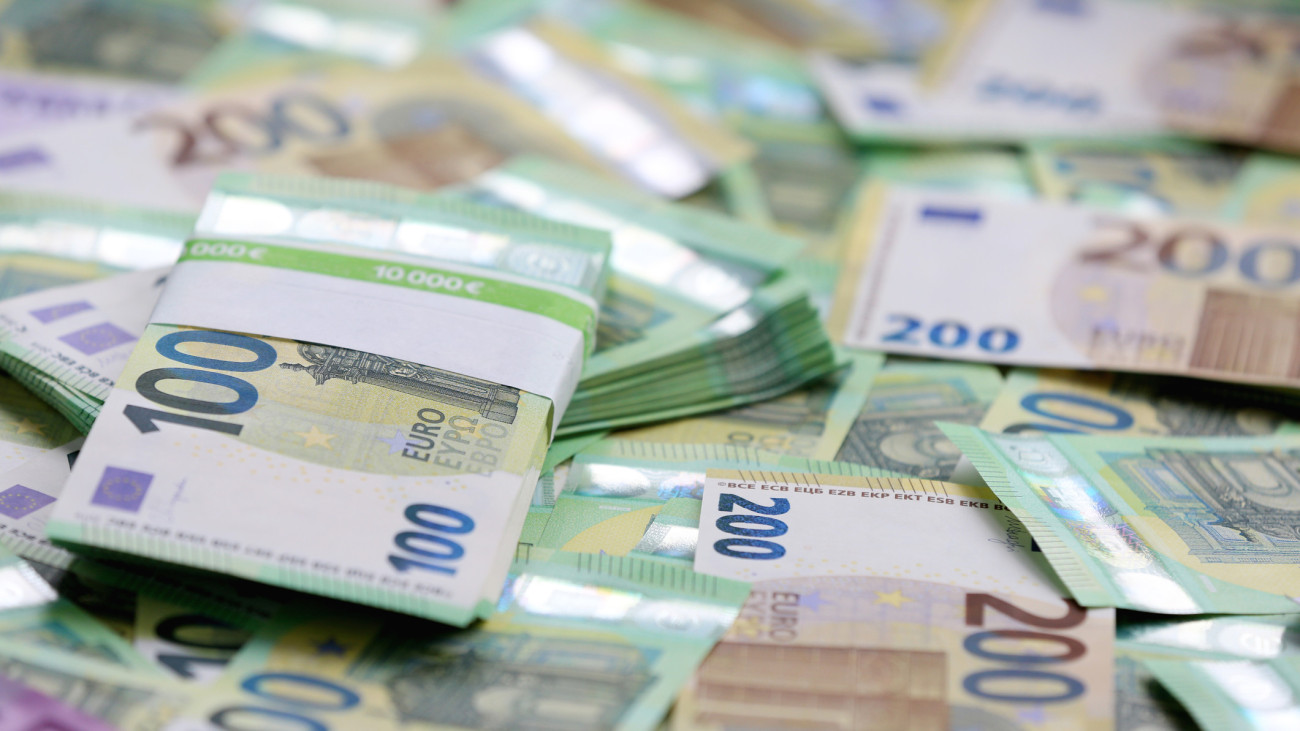 Ten Thousand Euro In Stack Against Euro Banknotes Background