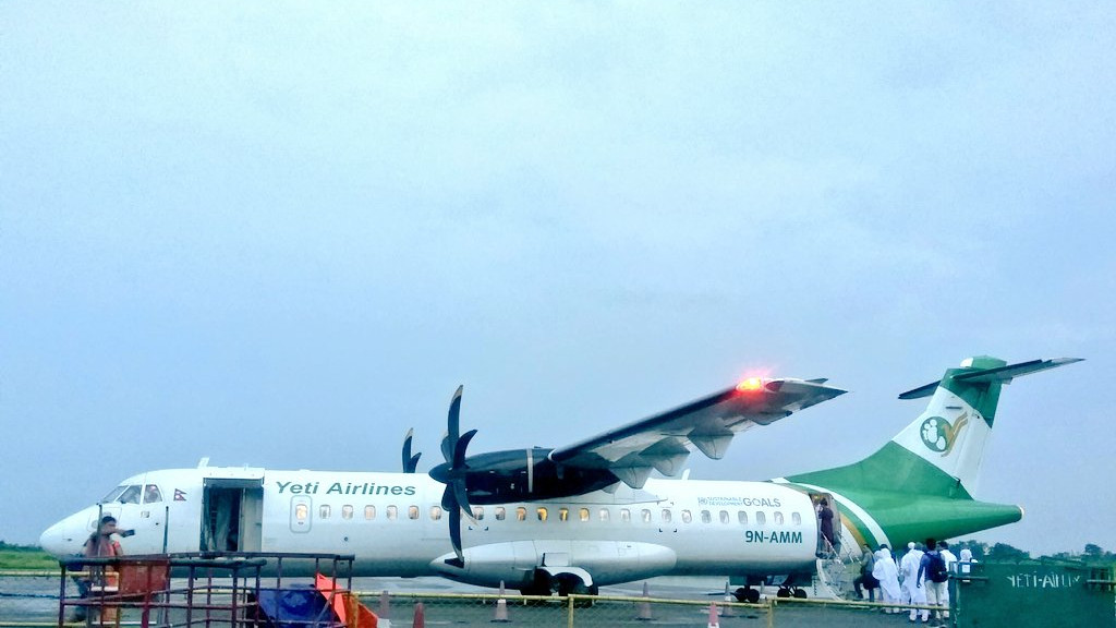 A nepáli Yeti Airlines egyik ATR 72 típusú utasgépe. Forrás: X / Ghimire