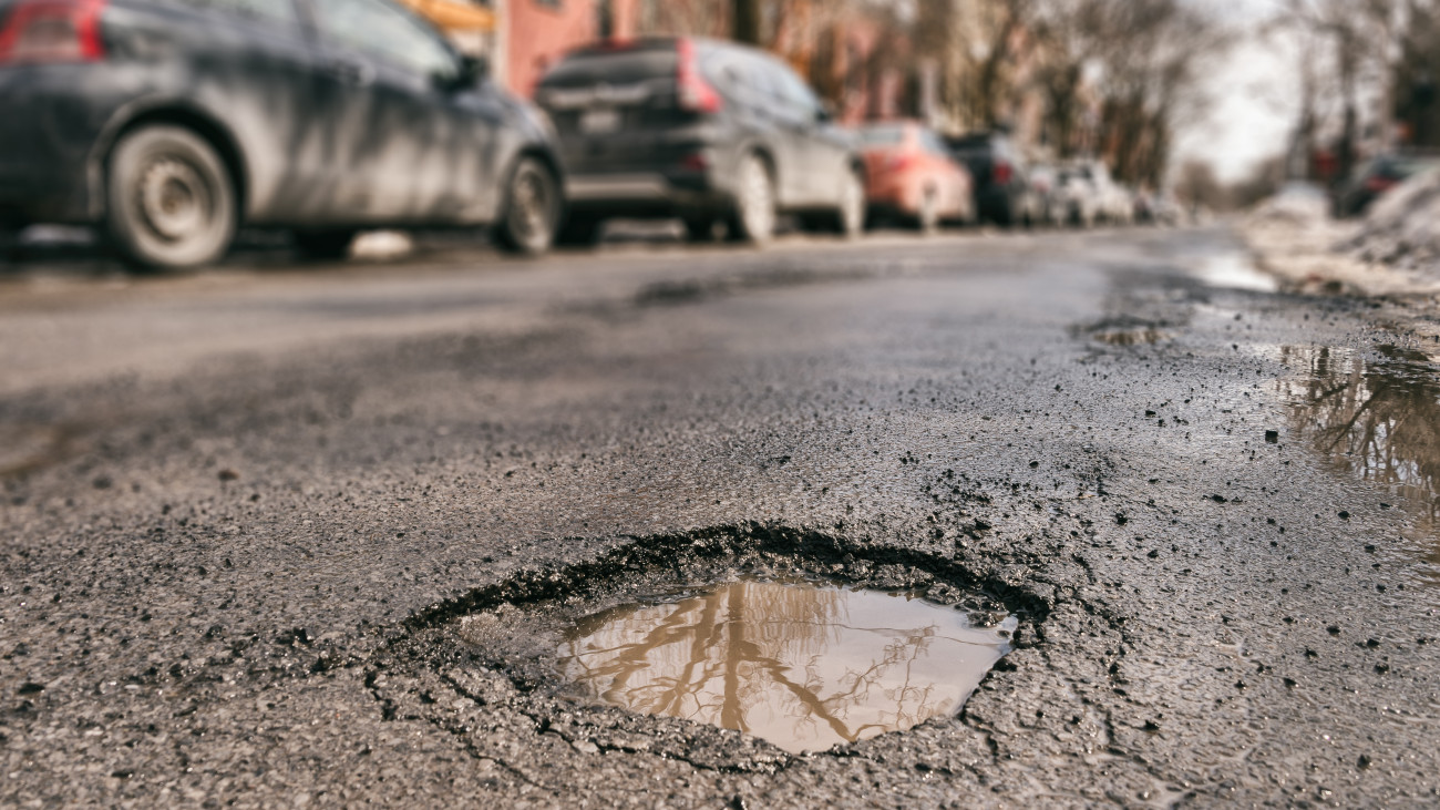 Large pothole in Montreal, Canada.