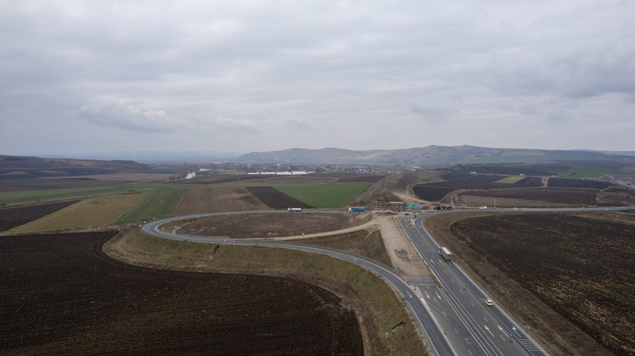 Maroskece, 2023. március 3.Az észak-erdélyi A3-as autópálya épülő, Aranyosgyéres-Maroskece közötti szakasza Maroskece határában 2023. március 3-án.