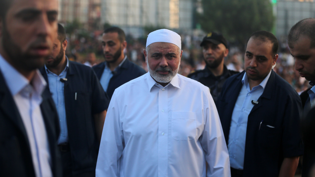 Palestinian top Hamas leader Ismail Haniyeh, leads Muslims in the Eid al-Adha in Gaza City, Tuesday, Aug. 21, 2018. (Photo by Majdi Fathi/NurPhoto via Getty Images)