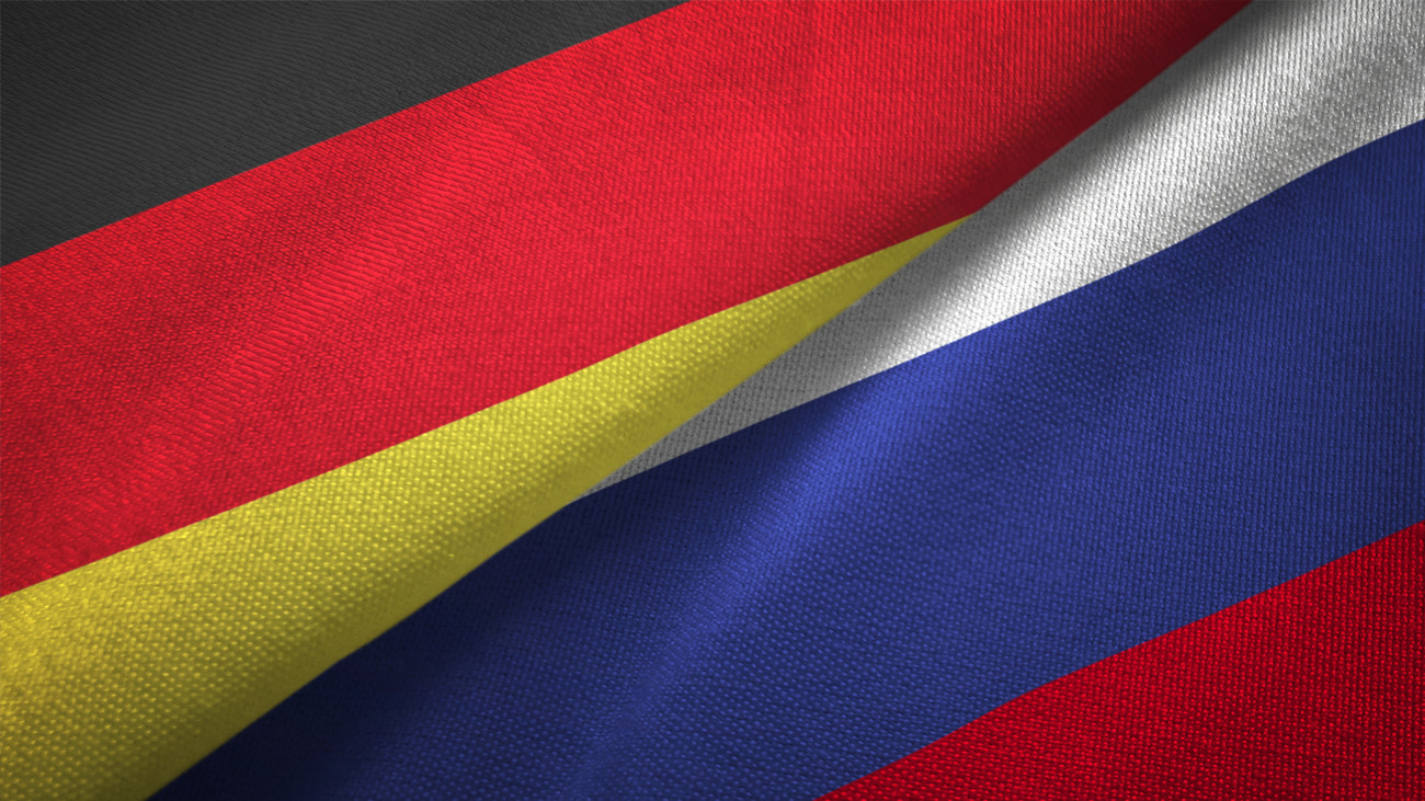 Russia and Germany flag together realtions textile cloth fabric texture Getty Images