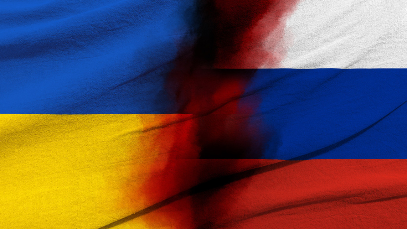 Blood-Stained Flags of Ukraine and Russia