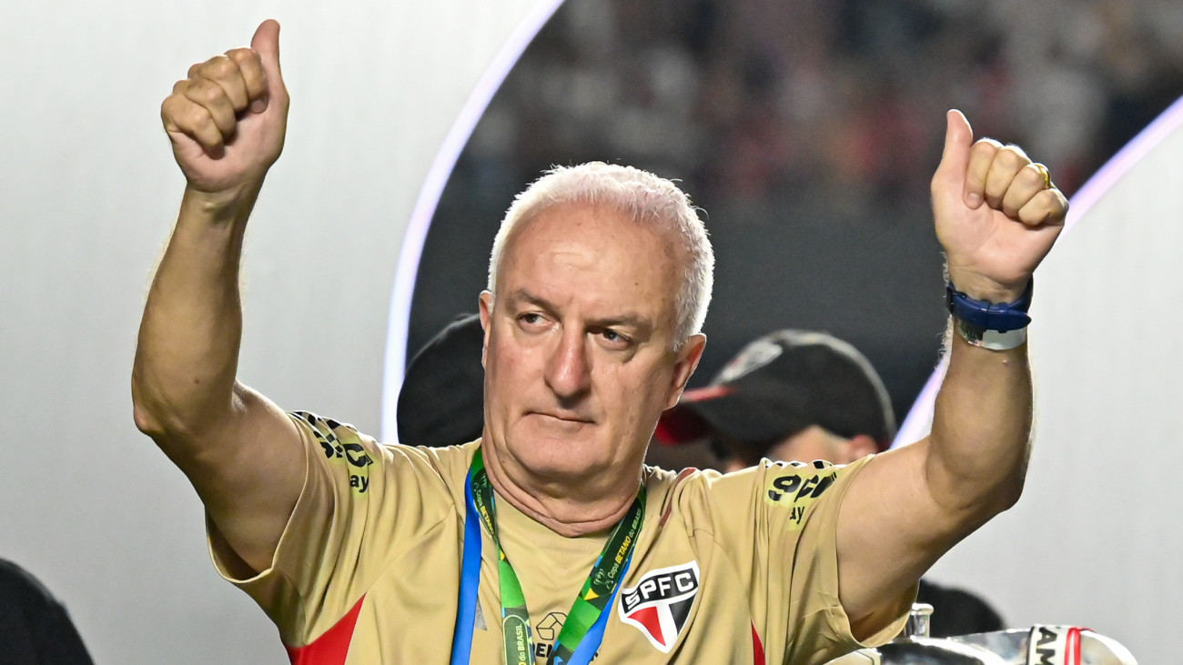 SAO PAULO, BRAZIL - SEPTEMBER 24: SĂŁo Paulo Head Coach Dorival JĂşnior celebrates with his team after winning Flamengo during the second leg of Copa Do Brasil 2023 final match between Sao Paulo and Flamengo at Morumbi Stadium on September 24, 2023 in Sao Paulo, Brazil. (Photo by Gledston Tavares/Eurasia Sport Images/Getty Images)