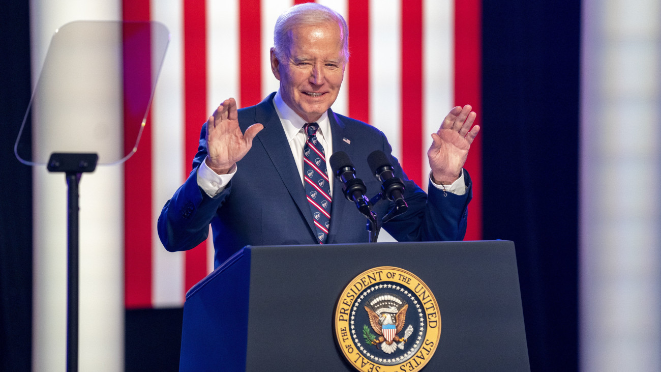 Blue Bell, 2024. január 6.Joe Biden demokrata párti amerikai elnök kampánygyűlésen beszél a Pennsylvania állambeli Blue Bellben 2024. január 5-én. Az amerikai elnökválasztás 2024 őszén esedékes.