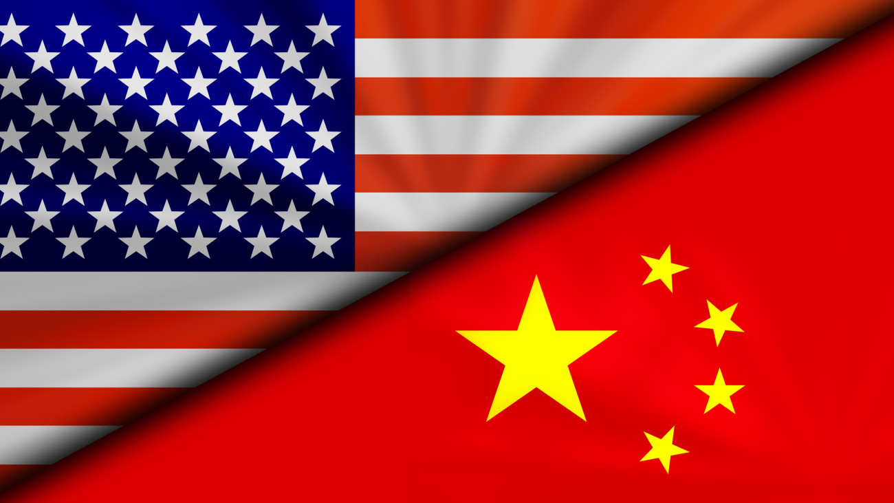 America usa vs China Conflicting Flags Economic war fight Background Image