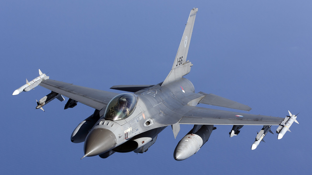 April 8, 2011 - A Dutch F-16AM armed with AIM-120 AMRAAM and AIM-9 Sidewinder missiles during a combat air patrol sortie in support of Operation Unified Protector over the Mediterranean Sea close to Libya.