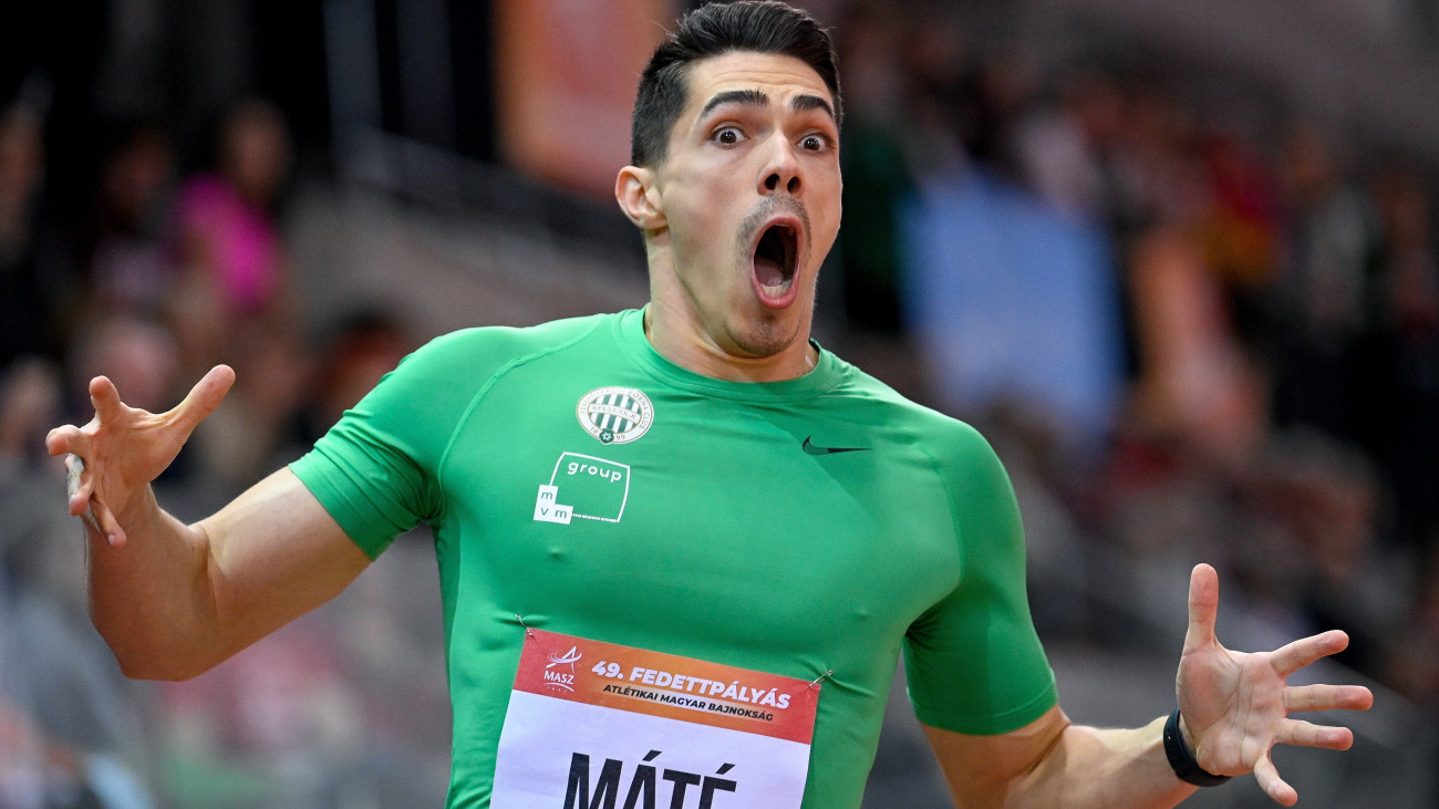 A későbbi győztes Máté Tamás a fedett pályás atlétikai országos bajnokság férfi 200 méteres síkfutás versenyszámában a nyíregyházi atlétikai centrumban 2023. február 19-én.