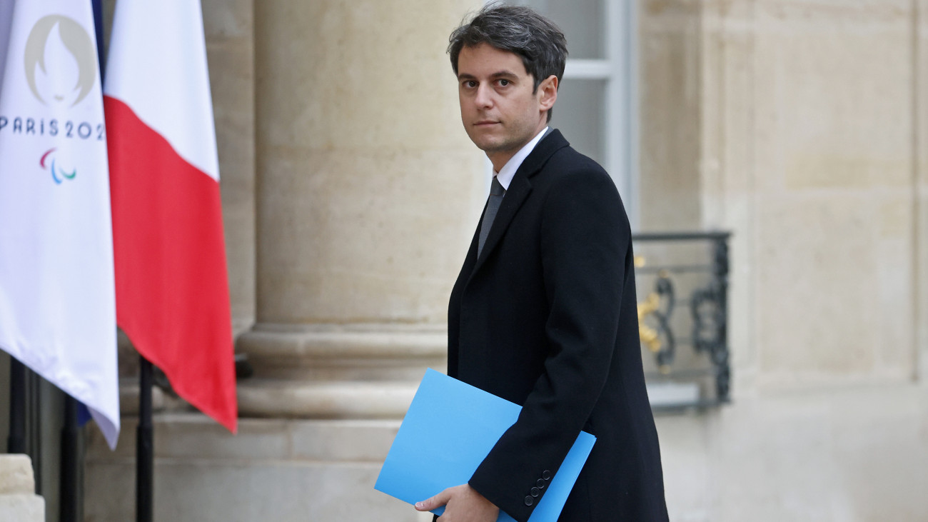 PARIS, FRANCE - JANUARY 12: French Prime Minister Gabriel Attal arrives for the weekly cabinet meeting at the presidential Elysee Palace on January 12, 2024 in Paris, France. Frances new prime minister Gabriel Attal unveiled his cabinet overnight, two days after he was appointed. (Photo by Chesnot/Getty Images)