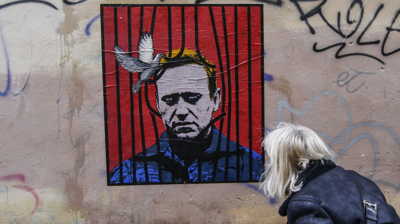 Galamb szabadítja ki a rácsok mögül Alekszej Navalnij orosz ellenzéki vezetőt a Harry Grab néven ismert utcai művész falra ragasztott alkotásán Róma belvárosában 2021. január 25-én. Az alkotáson egy galamb szabadítja ki a rácsok közül Navalnijt. Az öt hónap után hazatérő Navalnijt január 17-én vették őrizetbe a moszkvai seremetyjevói repülőtéren, majd egy bíróság elrendelte harminc napra szóló letartóztatását.