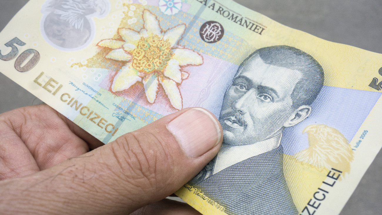 Romania - Man Holding Romanian Lei Banknotes Cash