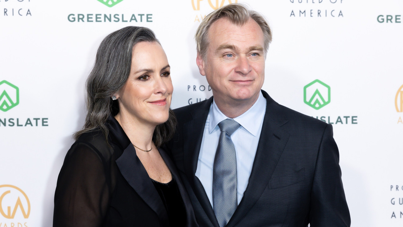 HOLLYWOOD, CALIFORNIA - FEBRUARY 25: Emma Thomas and Christopher Nolan attend the 35th Annual Producers Guild Awards at The Ray Dolby Ballroom on February 25, 2024 in Hollywood, California. (Photo by Elyse Jankowski/WireImage)