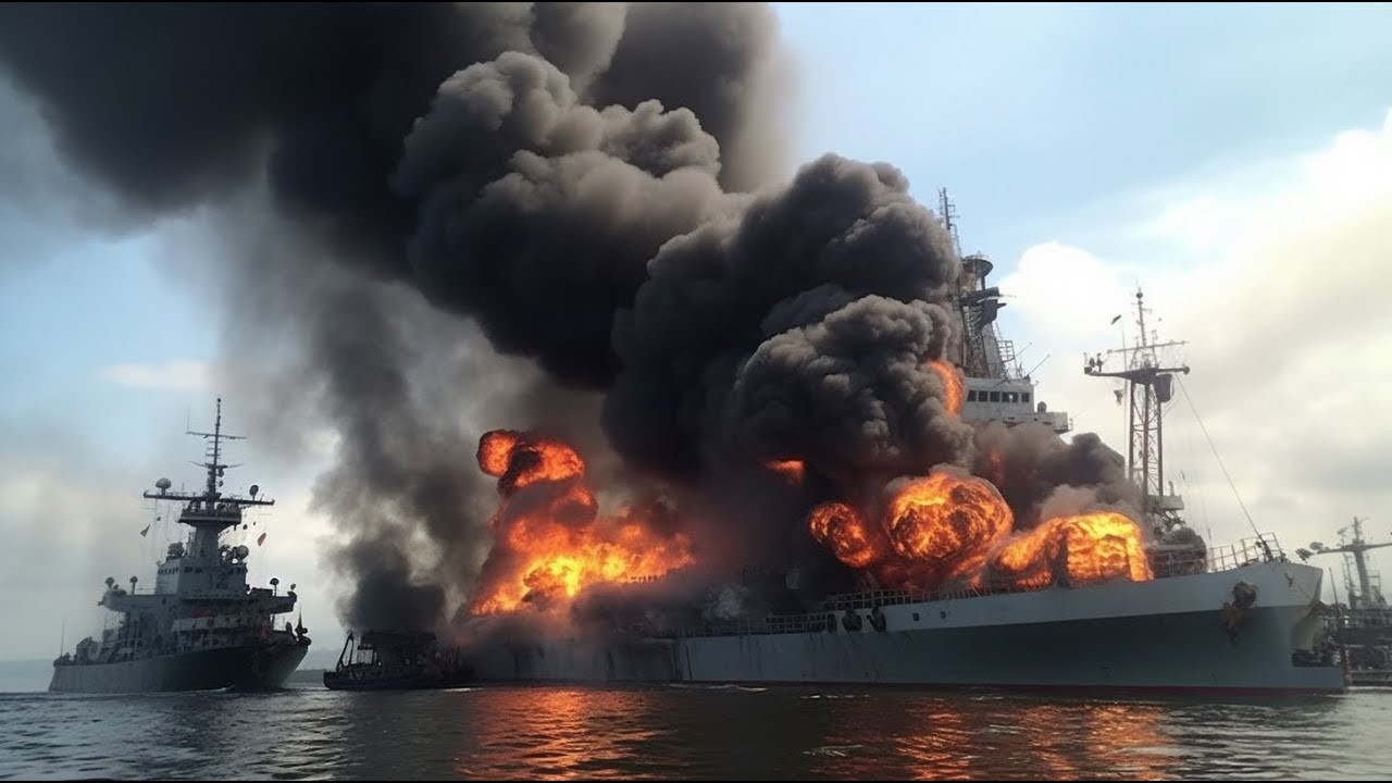 Ukrán dróncsapás egy orosz hadihajó ellen. Forrás: YouTube